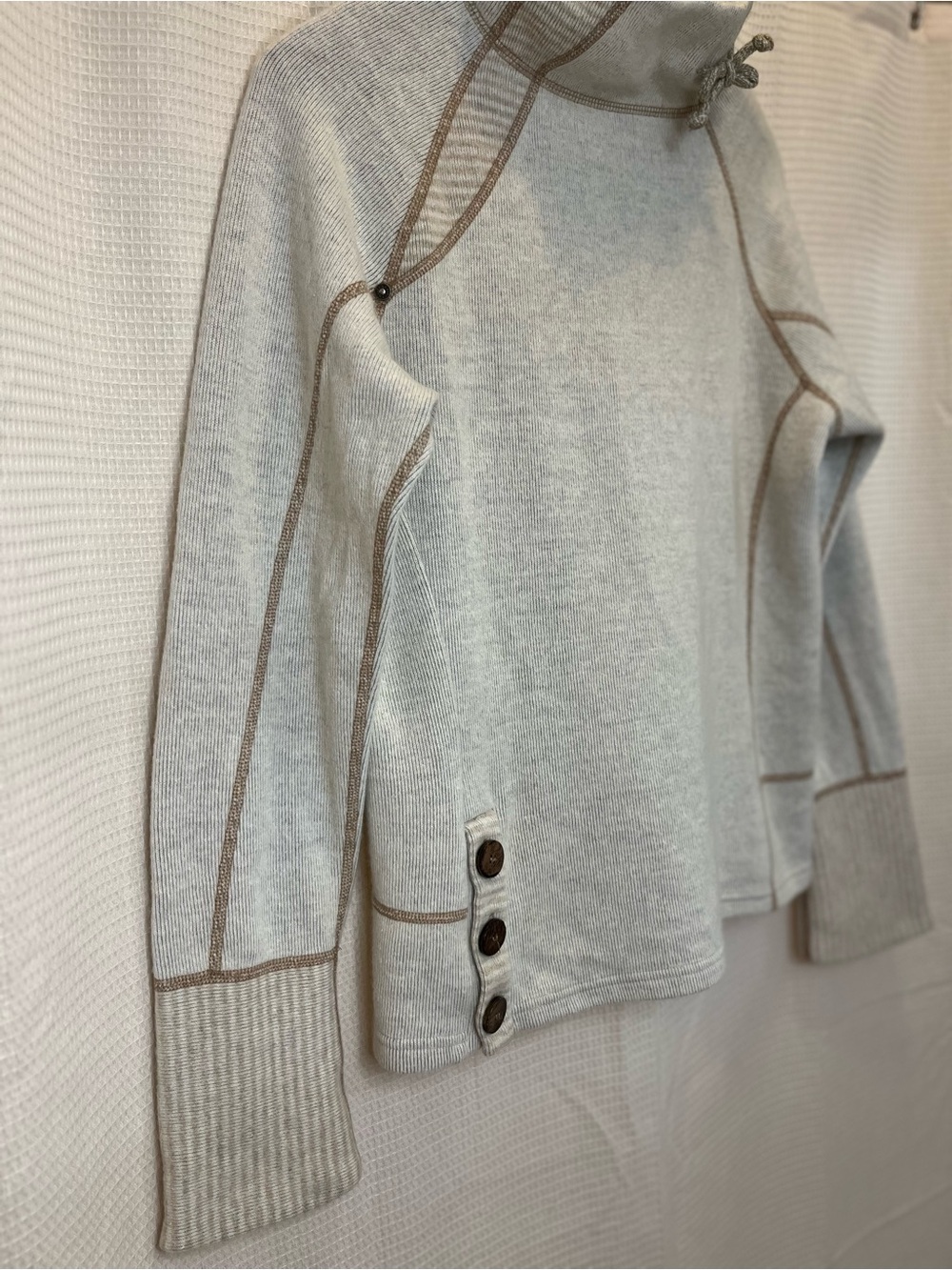 prAna Lucia Wool Blend Cowl Neck Women’s Medium Sweater - Oatmeal / Light Gray - Picture 2 of 7